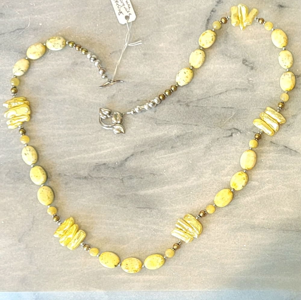 Hand Crafted Yellow and Gold Beaded Necklace